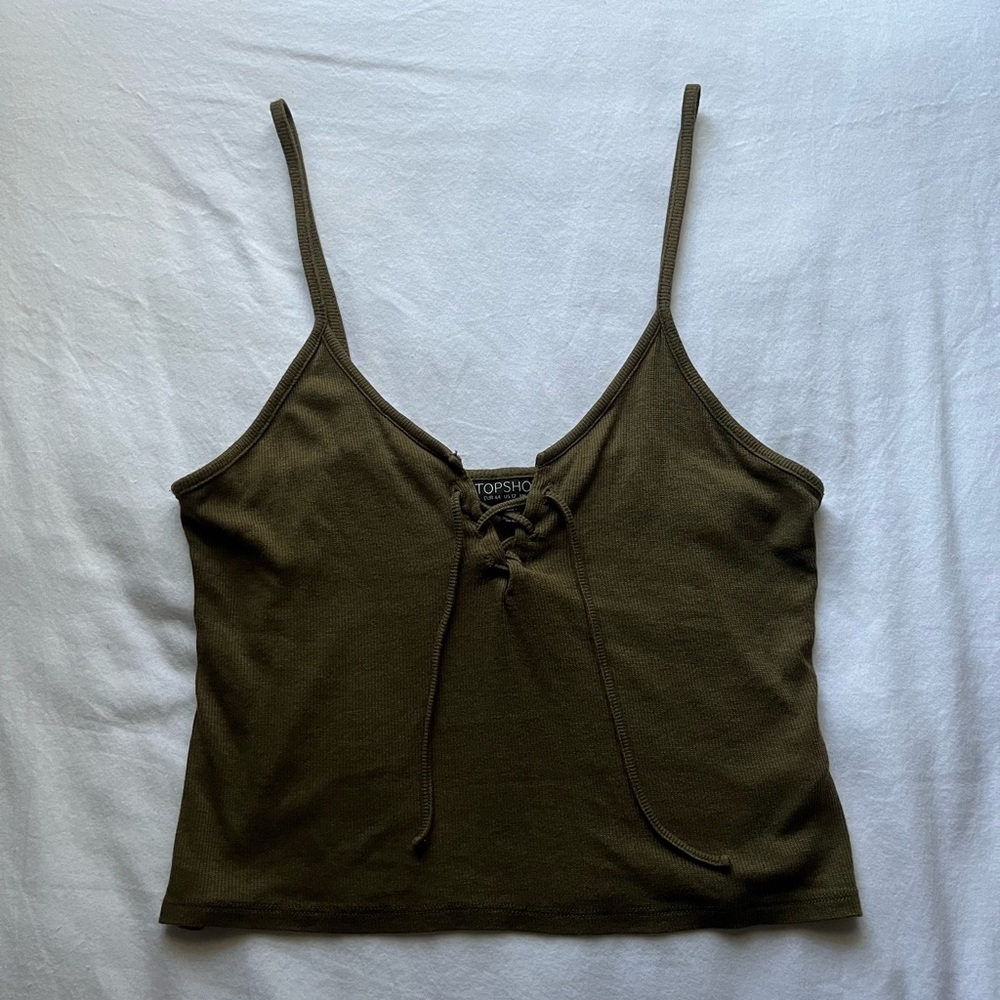 TopShop Green Lace-up Cropped Tank Top Size Large